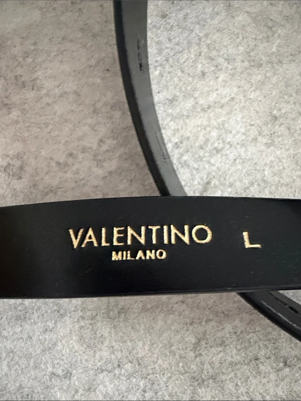 Valentino By Mario Valentino Black Leather Belt with Gold V Logo Buckle